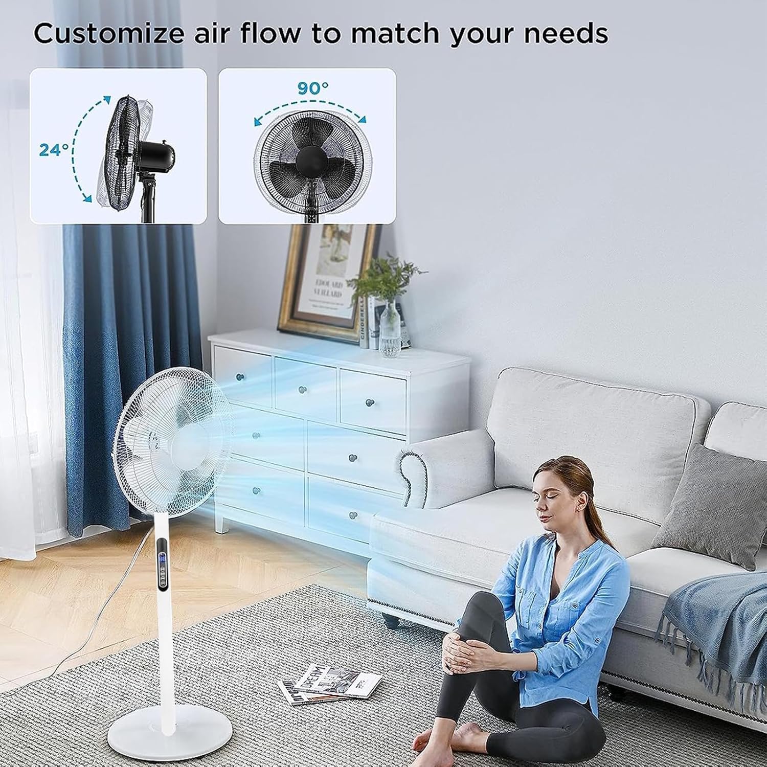 16-Inch Adjustable Height Standing Floor Fan with Whisper-Quiet Operation and Oscillation 2