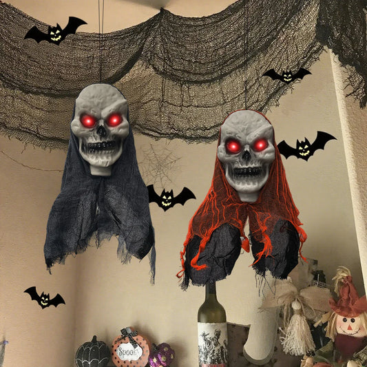 2PCS Hanging Skull Skeleton Ghost Halloween Decorations for Outdoor Use - Realistic Horror Props 0