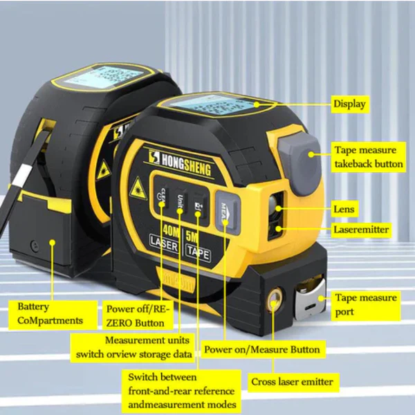 3-in-1 Infrared Laser Tape Measure with Digital Display – 131FT/197FT Range 3