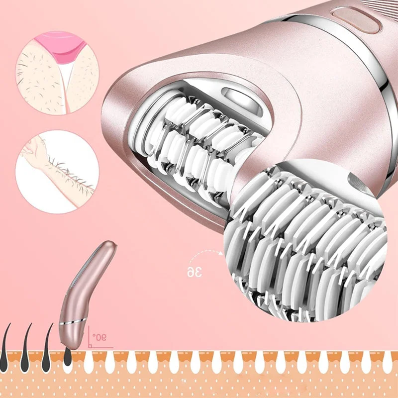 3-in-1 Waterproof Electric Shaver for Women - Rechargeable Hair Removal Device with Trimming and Epilating Heads 3