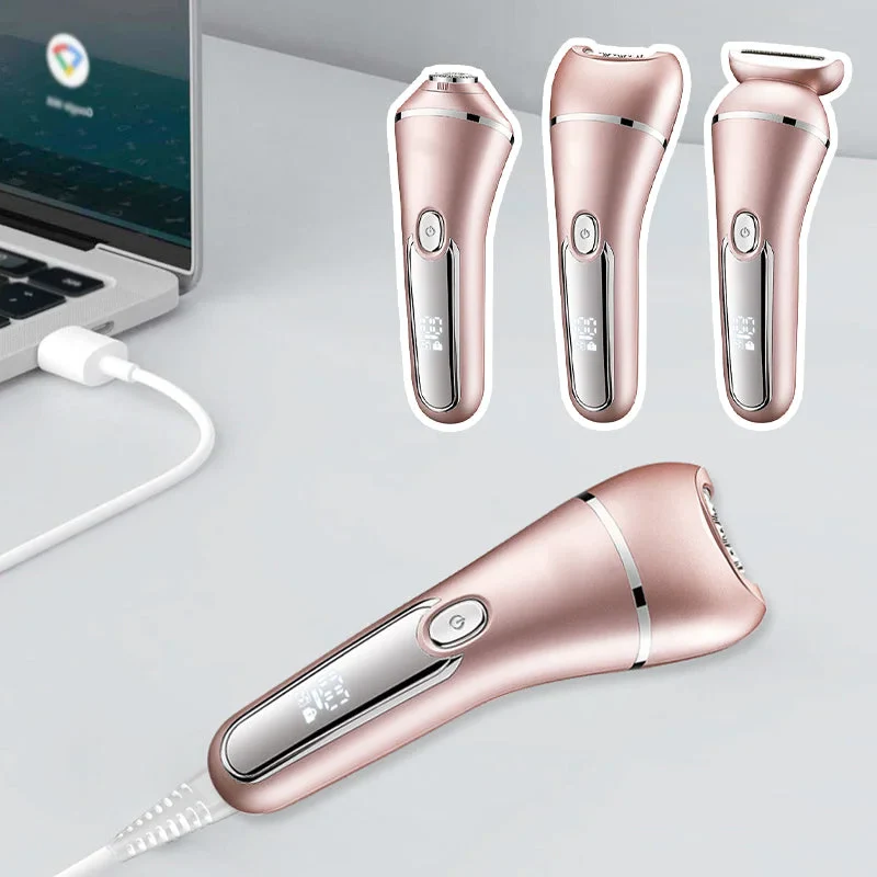 3-in-1 Waterproof Electric Shaver for Women - Rechargeable Hair Removal Device with Trimming and Epilating Heads 4