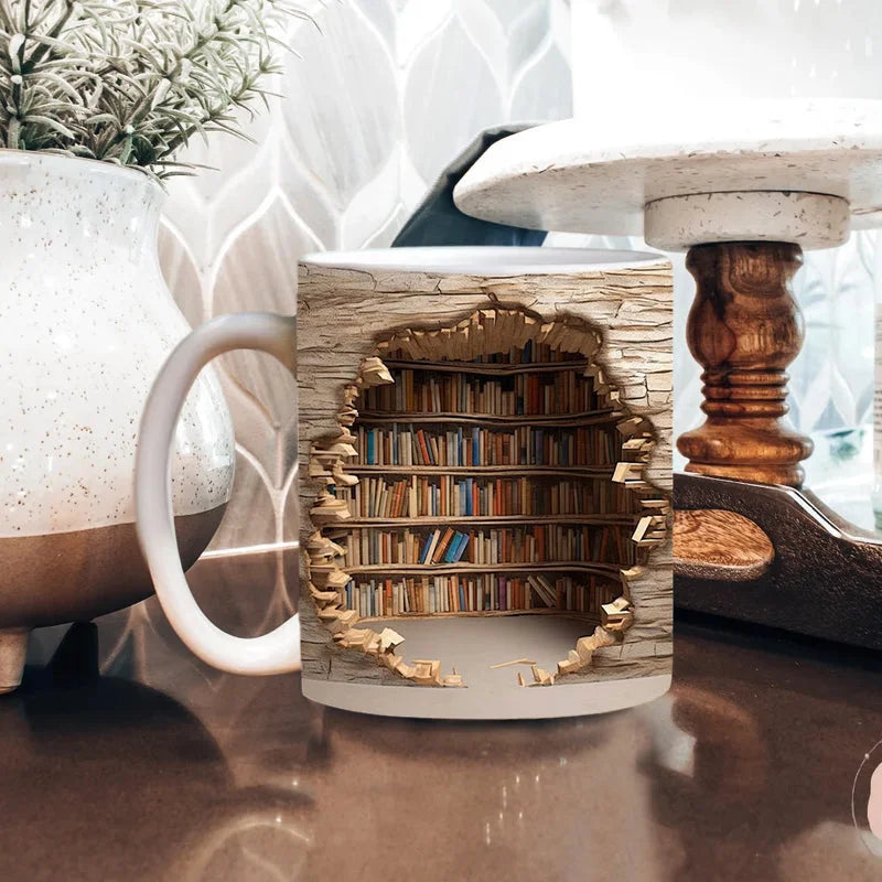 3D Bookshelf Mug – Unique Ceramic Coffee Mug for Book Lovers 1