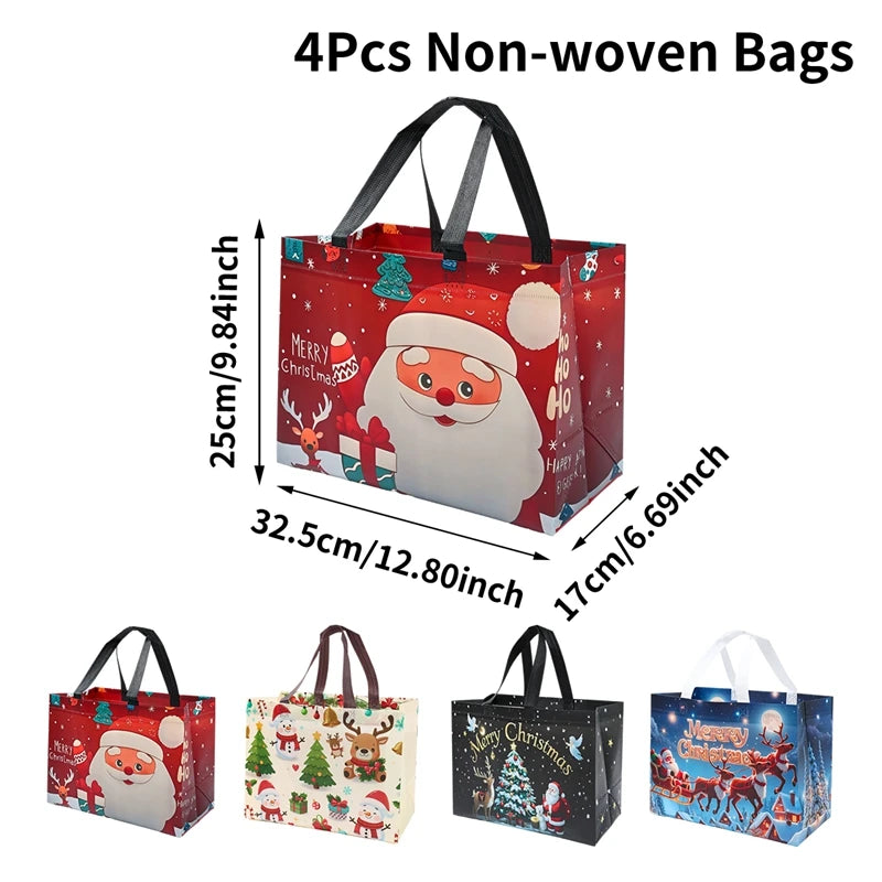4-Pack Christmas Gift Bags for Kids - Santa Claus Design, Durable Paper, Perfect for Holiday Parties 10