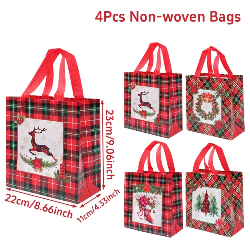 4-Pack Christmas Gift Bags for Kids - Santa Claus Design, Durable Paper, Perfect for Holiday Parties 12