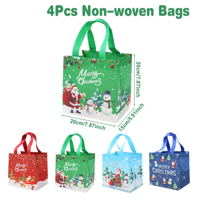 4-Pack Christmas Gift Bags for Kids - Santa Claus Design, Durable Paper, Perfect for Holiday Parties 13