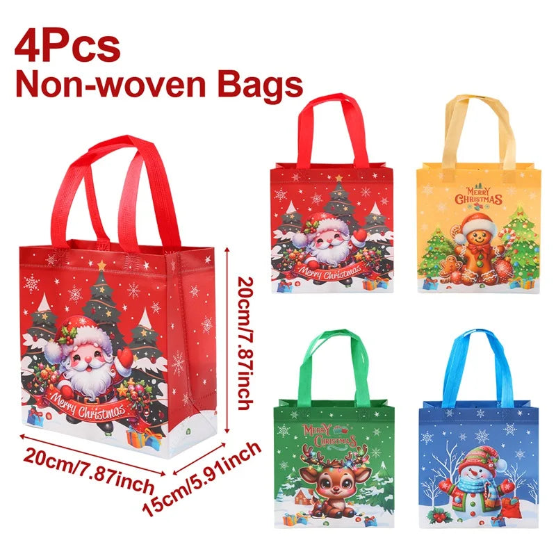 4-Pack Christmas Gift Bags for Kids - Santa Claus Design, Durable Paper, Perfect for Holiday Parties 16