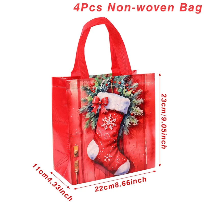 4-Pack Christmas Gift Bags for Kids - Santa Claus Design, Durable Paper, Perfect for Holiday Parties 17