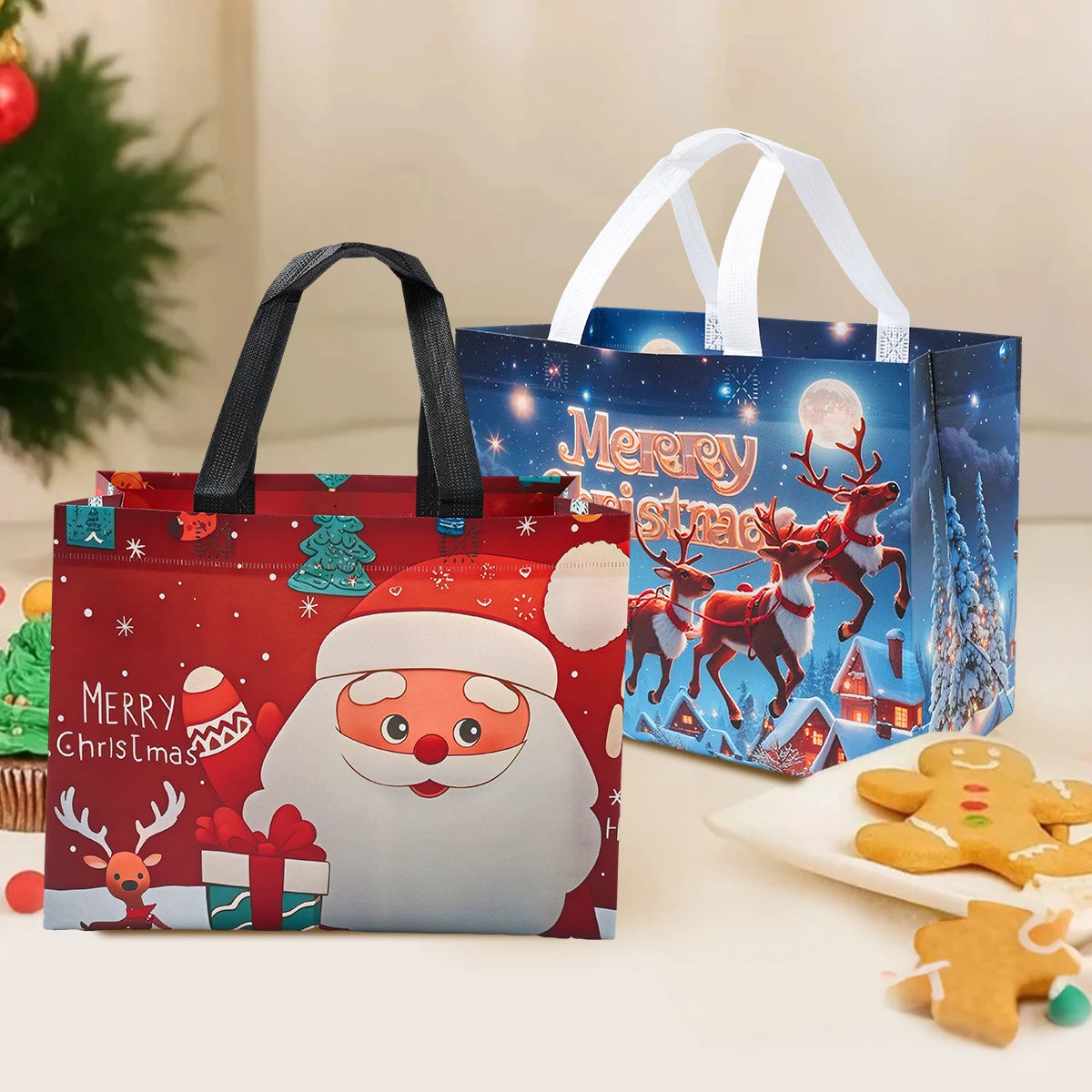 4-Pack Christmas Gift Bags for Kids - Santa Claus Design, Durable Paper, Perfect for Holiday Parties 3