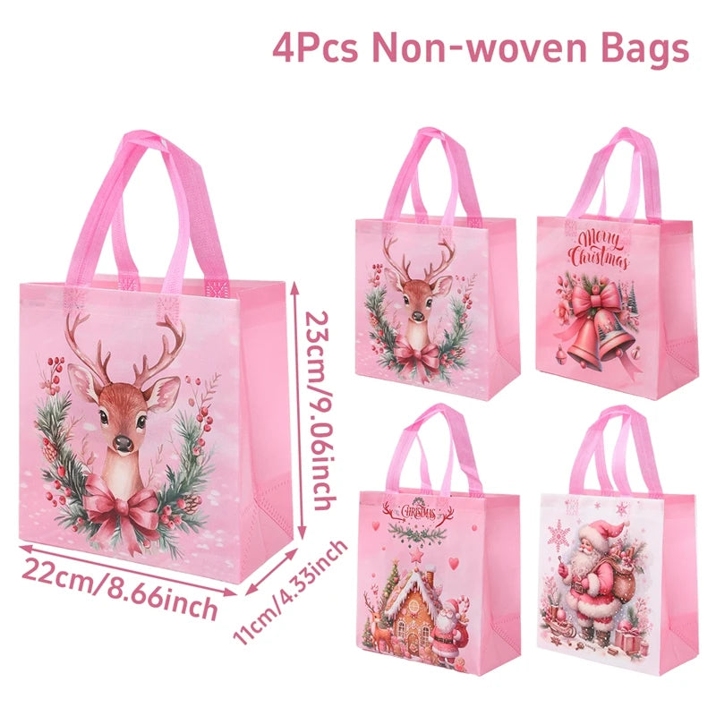 4-Pack Christmas Gift Bags for Kids - Santa Claus Design, Durable Paper, Perfect for Holiday Parties 6