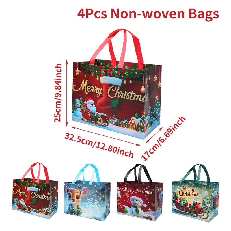 4-Pack Christmas Gift Bags for Kids - Santa Claus Design, Durable Paper, Perfect for Holiday Parties 8