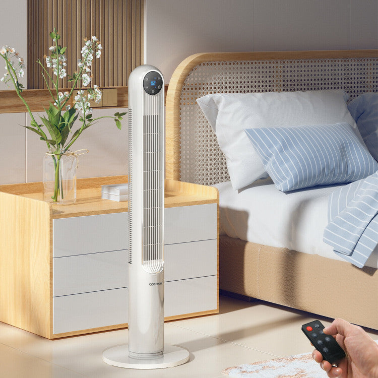 42-Inch Oscillating Tower Fan with Remote Control and LED Display – Slim Bladeless Design for Quiet Air Circulation 2