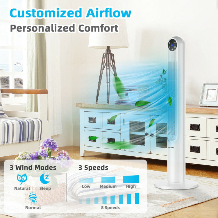 42-Inch Oscillating Tower Fan with Remote Control and LED Display – Slim Bladeless Design for Quiet Air Circulation 5