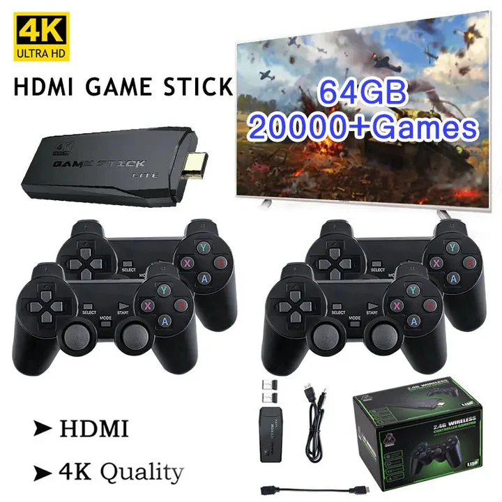 4K HDMI Game Console with 64GB Memory and 20,000+ Retro Games – Dual Wireless Controllers Included 3