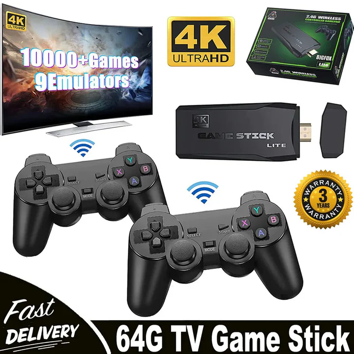 4K HDMI Game Console with 64GB Memory and 20,000+ Retro Games – Dual Wireless Controllers Included 4