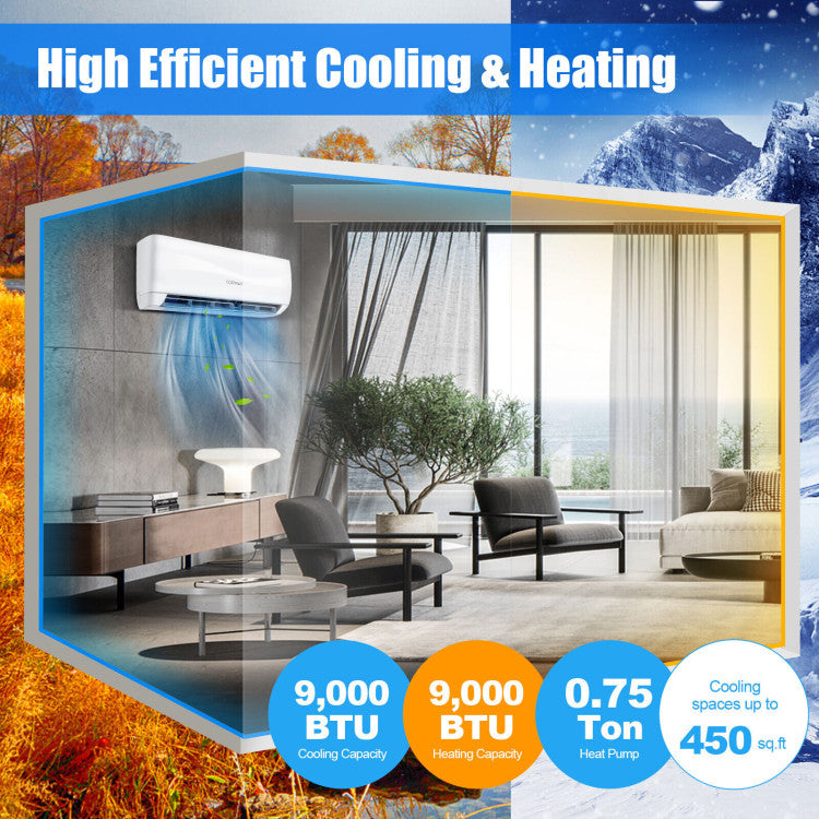 9000 BTU Ductless Mini Split AC and Heater Combo – 17 SEER2 Energy Efficient Unit for Compact Spaces 3