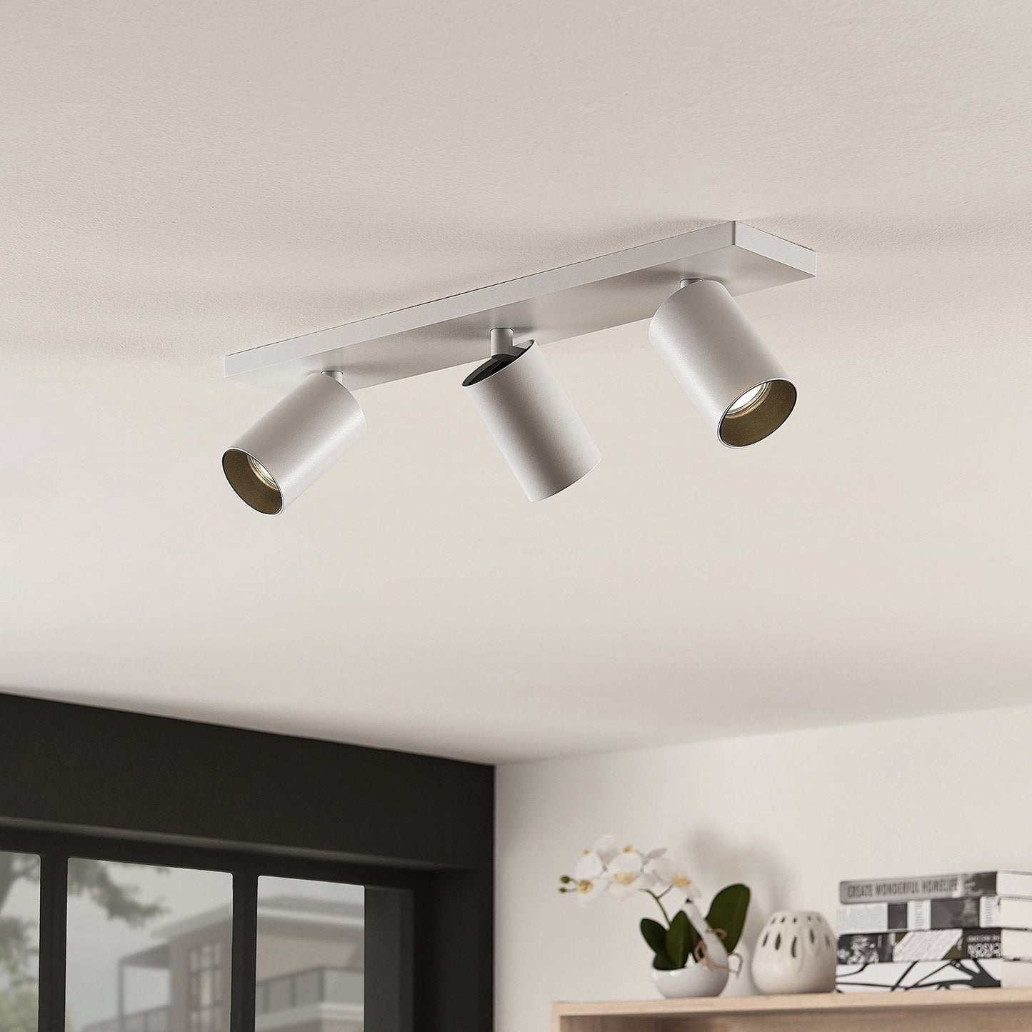Adjustable White Aluminum Ceiling Spotlight Fixture with Three Rotating Lights 1