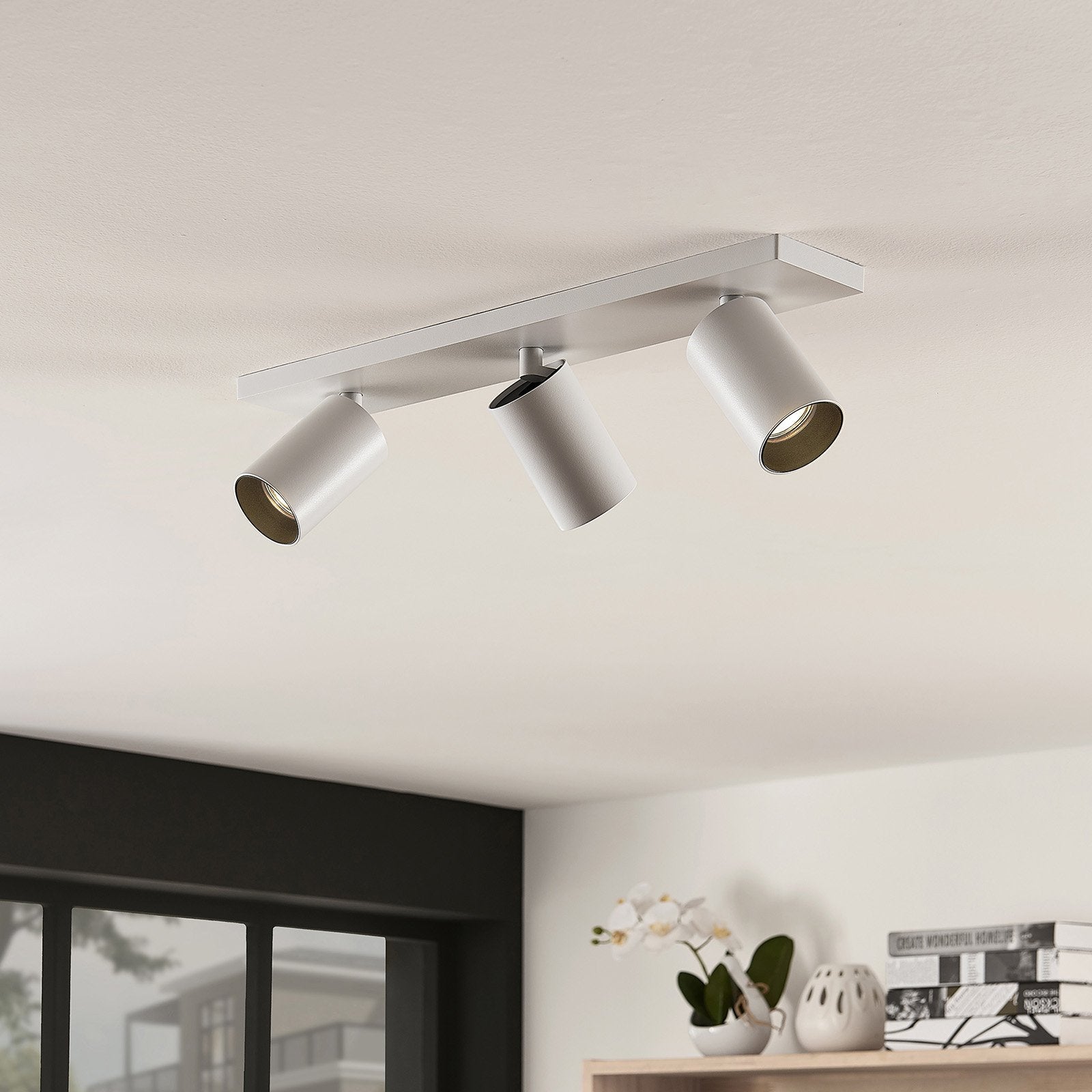 Adjustable White Aluminum Ceiling Spotlight Fixture with Three Rotating Lights 1