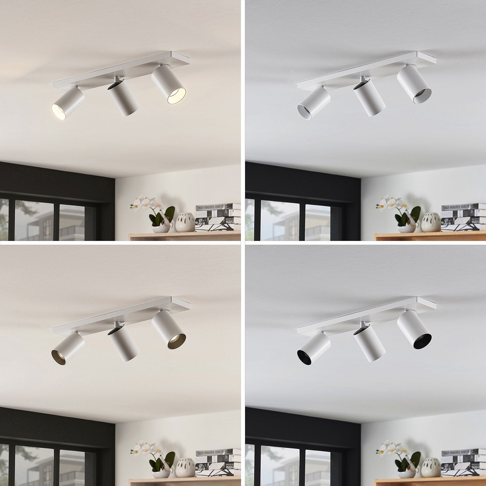 Adjustable White Aluminum Ceiling Spotlight Fixture with Three Rotating Lights 4