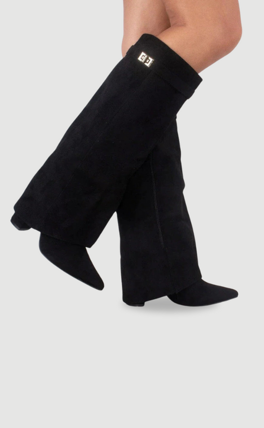 Black Knee High Boots for Women – Stylish Pointed Toe Design with Block Heel and Wide Calf Fit 0