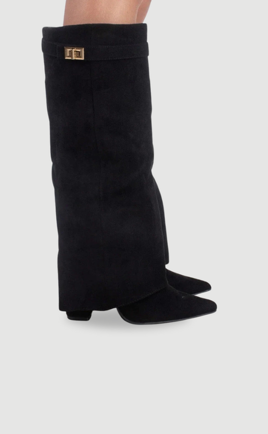 Black Knee High Boots for Women – Stylish Pointed Toe Design with Block Heel and Wide Calf Fit 1