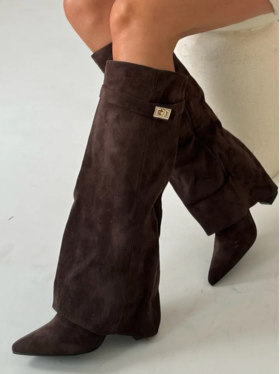 Black Knee High Boots for Women – Stylish Pointed Toe Design with Block Heel and Wide Calf Fit 10