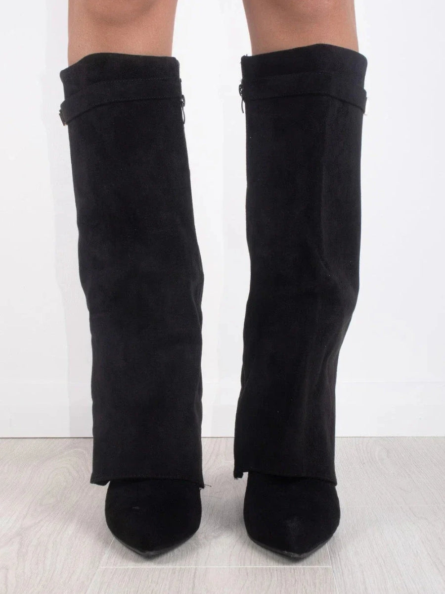 Black Knee High Boots for Women – Stylish Pointed Toe Design with Block Heel and Wide Calf Fit 4
