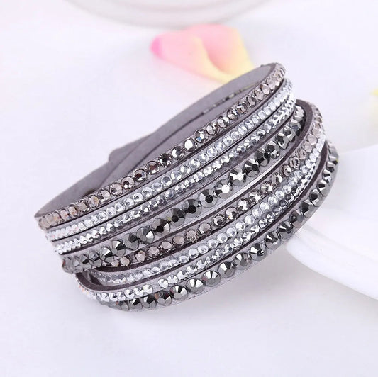 Black Rhinestone Leather Wrap Bracelet for Women – Elegant Multi-Strand Design 1