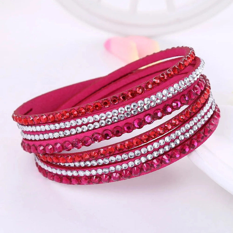 Black Rhinestone Leather Wrap Bracelet for Women – Elegant Multi-Strand Design 5