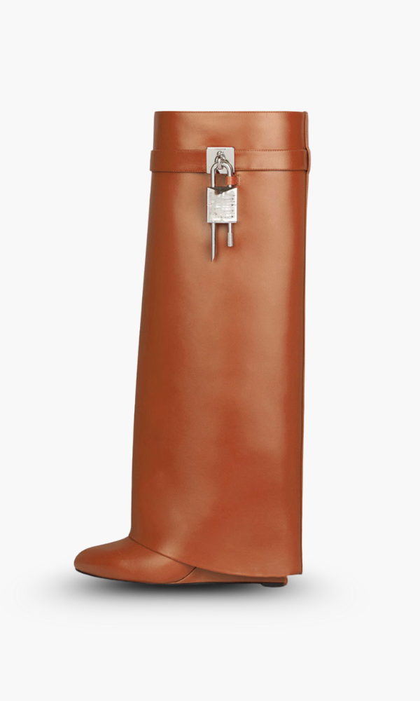 Black Vegan Leather Knee High Boots for Women – Stylish Comfort Footwear with Hidden Wedge and Unique Lock Design 7
