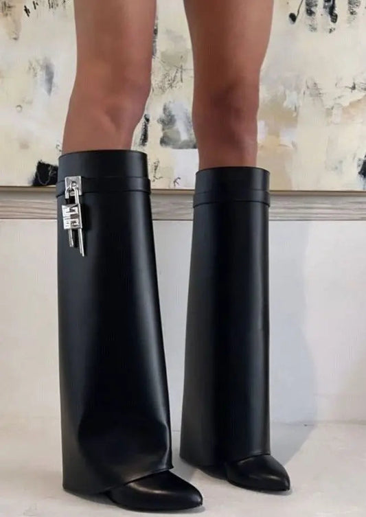 Black Vegan Leather Knee High Boots for Women – Stylish and Comfortable Fashion Footwear 1