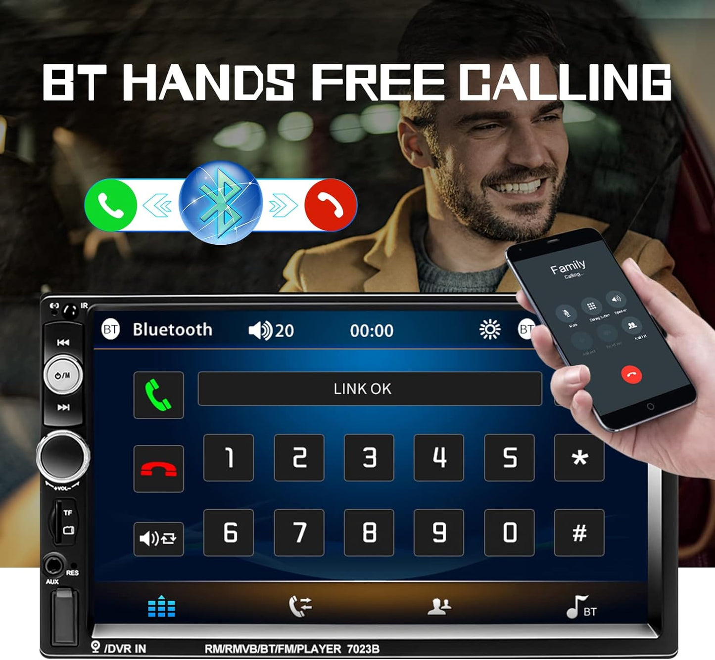 Bluetooth Car Stereo with 7-Inch Touchscreen, Rear Camera Integration, and Hands-Free Calling 2