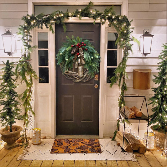 Bohemian Christmas Wreath for Front Door – 17-Inch Holiday Decor with Pinecones and Bells 1