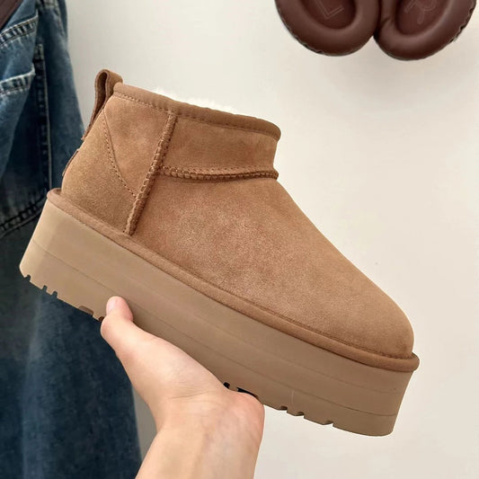 Brown Ultra Mini Ankle Boots for Women with Cozy Fur Lining – Stylish Platform Booties 0