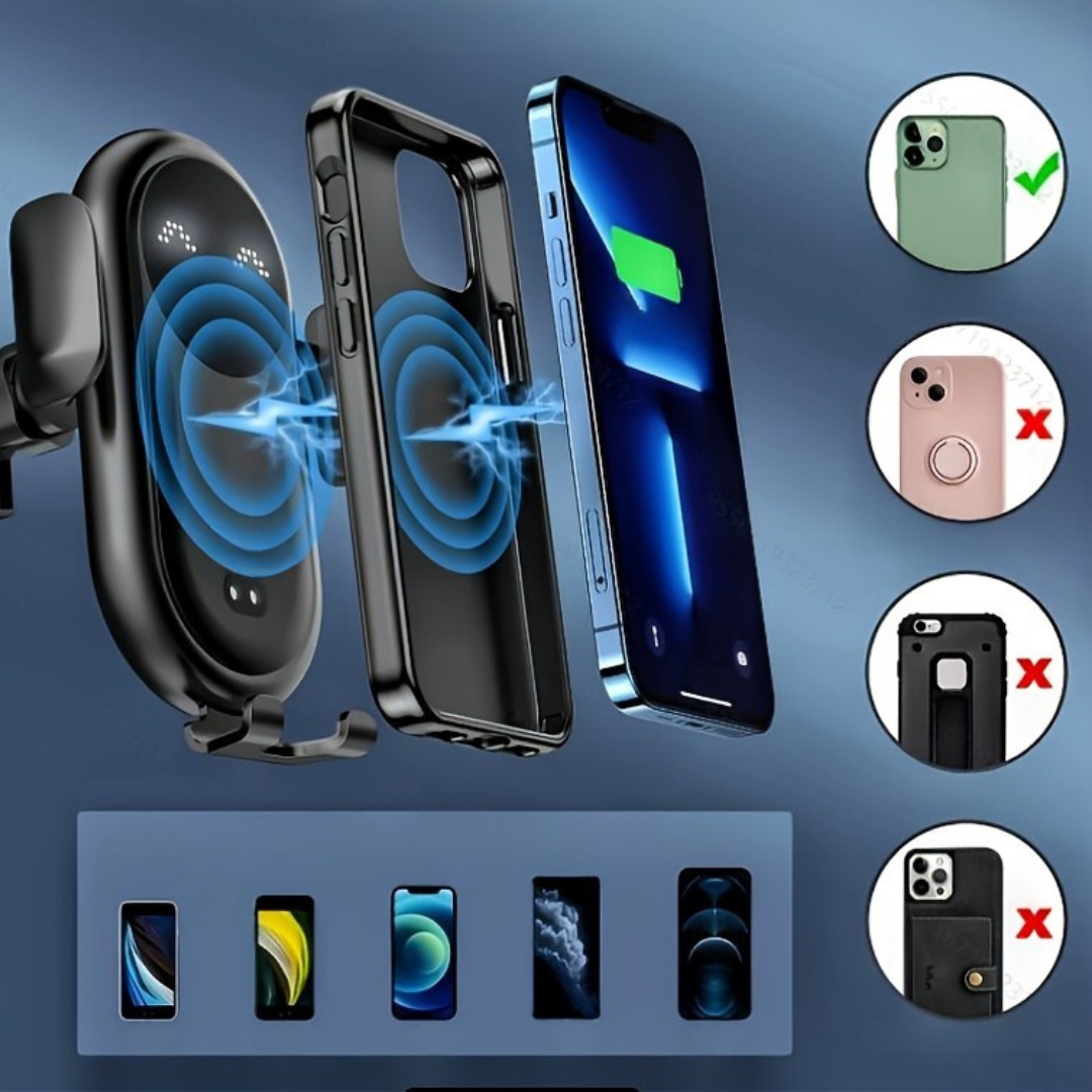Car Phone Holder with Wireless Charging and Automatic Sensor – Durable Silicone Vent Mount 3
