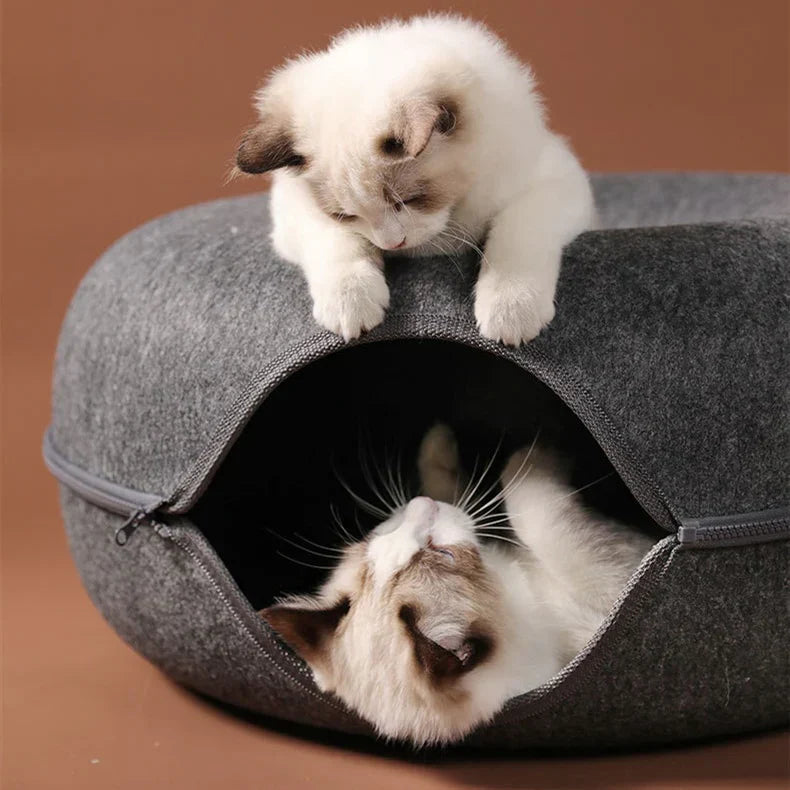 Cat Bed Tunnel Cave for Multiple Cats – Scratch-Resistant Felt Design with Spacious Tunnel and Peephole Opening 7