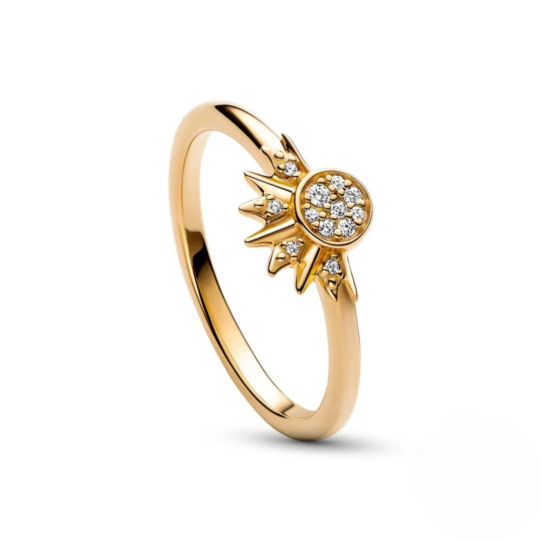 Celestial Crystal Statement Ring in Sterling Silver with Sun and Moon Design – Elegant Dual Tone Jewelry 6