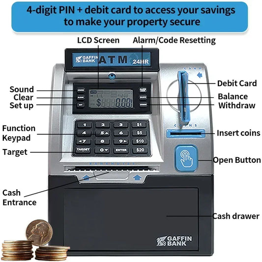 Children's Electronic ATM Piggy Bank with Password Protection, Card Swipe Feature and Interactive Sounds 1