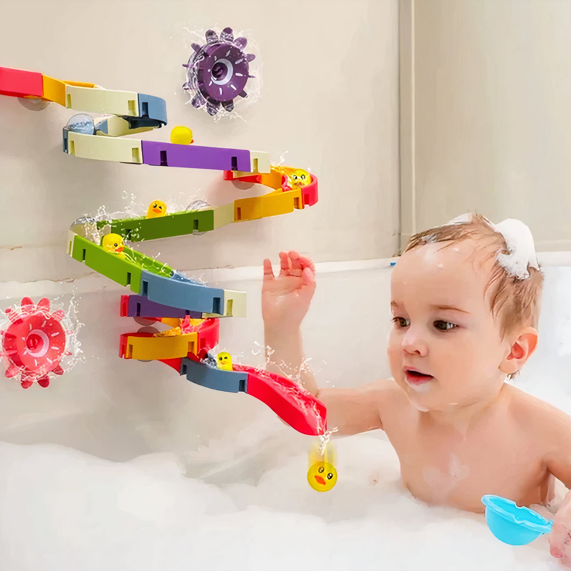 Colourful Plastic Duck Slide Track for Toddlers – Interactive Bath Toy Set 0