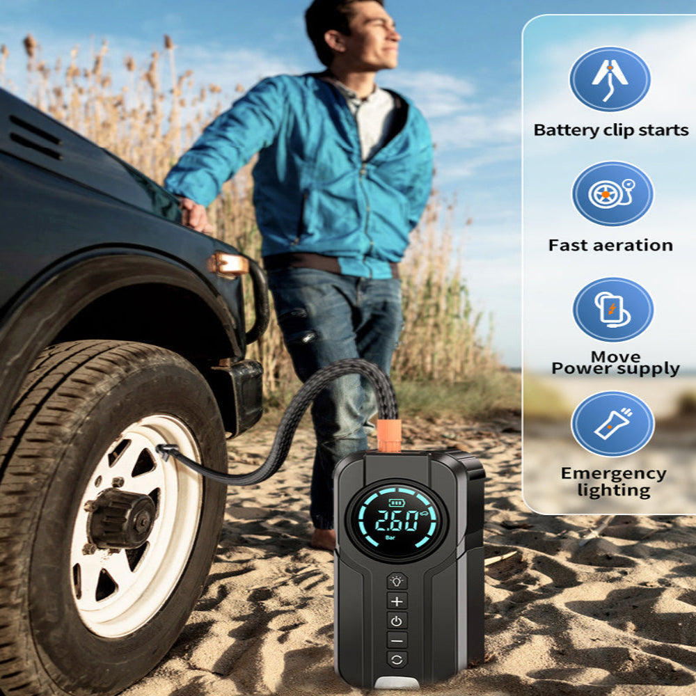 Compact Car Air Pump and Jump Starter with LED Light – Portable Emergency Power Bank 3