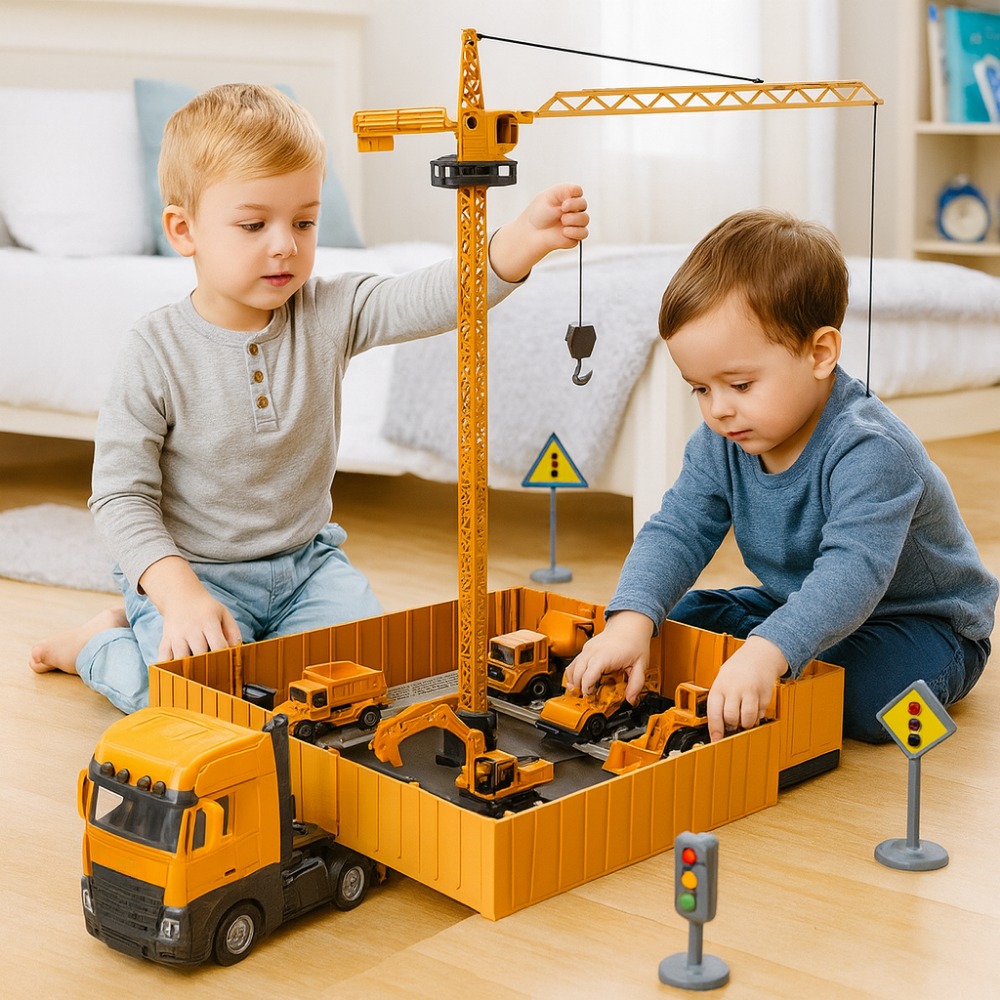 Construction Toy Set with Crane Truck and Vehicles – Interactive Playset for Kids 0