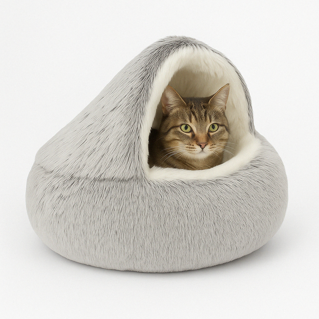 Cozy Cat Bed Cave with Orthopedic Support – Plush Hooded Design for Anxiety Relief, Ideal for Cats and Small Dogs 0