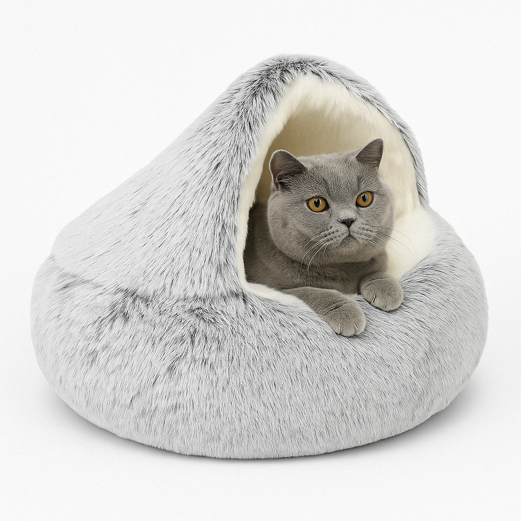 Cozy Cat Bed Cave with Orthopedic Support – Plush Hooded Design for Anxiety Relief, Ideal for Cats and Small Dogs 2