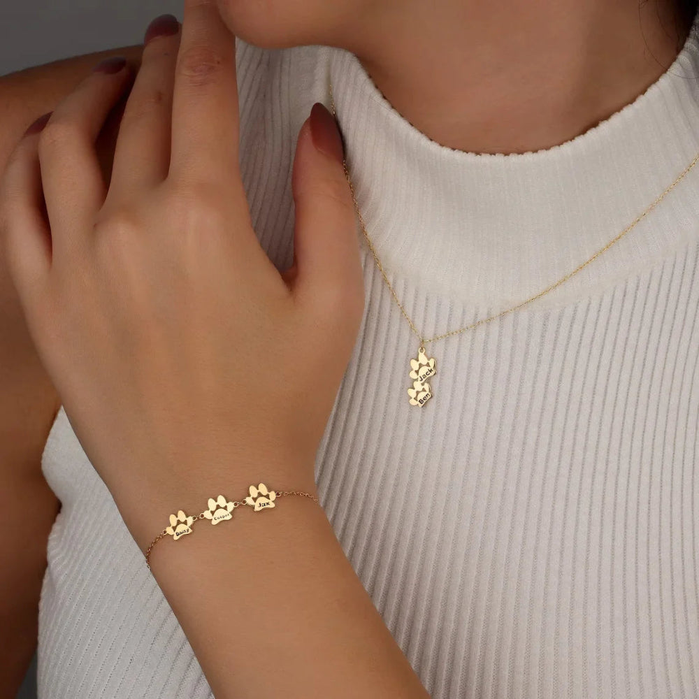 Customizable Gold Paw Charm Bracelet – Adjustable Stainless Steel Pet Jewelry with Engraving Options for Pet Lovers 2