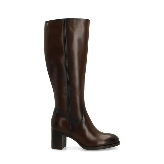 Dark Brown Knee High Boots for Women – Genuine Leather with Comfortable Block Heel 0