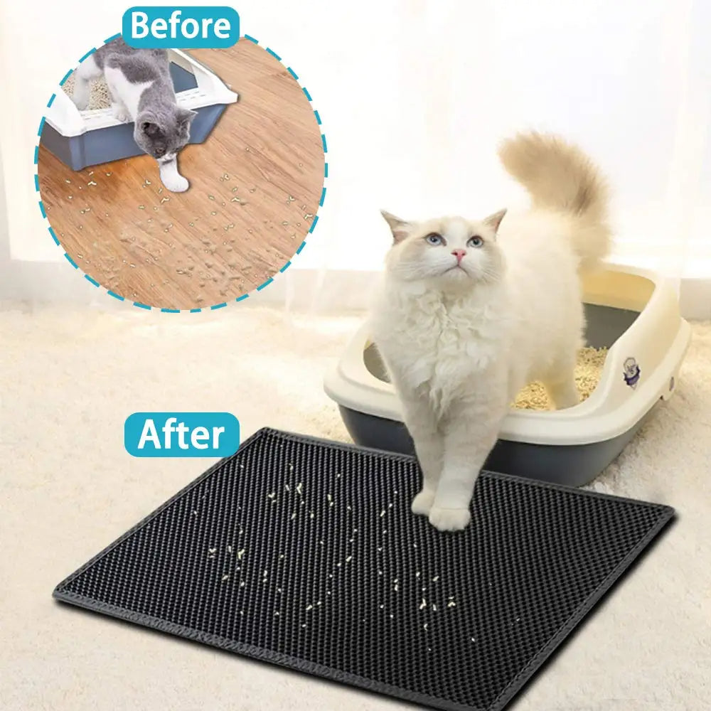 Double Layer Cat Litter Mat with Non-Slip Base – Waterproof, Easy to Clean Kitty Litter Mat for All Litter Box Types 1