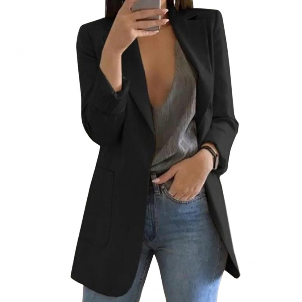 Elegant Black Blazer for Women in Luxurious Wool – Long Sleeve Tailored Jacket for All Occasions 0