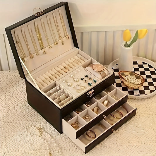 Elegant Leather Jewelry Organizer Box – Travel Jewelry Case with Multiple Compartments for Rings, Necklaces, and Bracelets 0