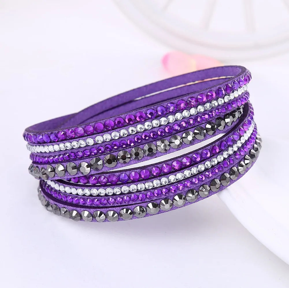 Elegant Leather Wrap Bracelet with Rhinestones – Multi-Strand Design for Women 2