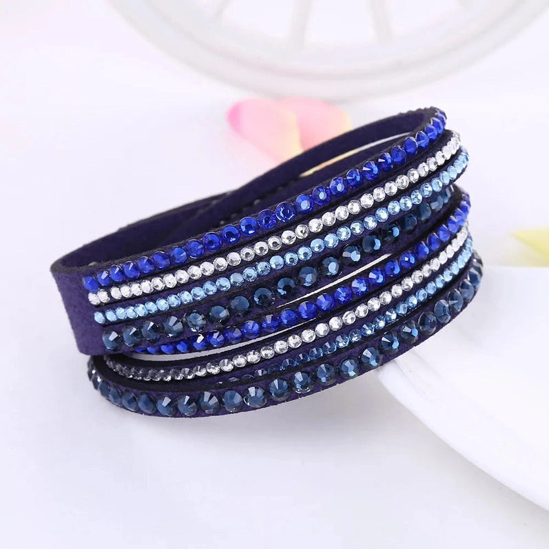 Elegant Rhinestone Leather Wrap Bracelet for Women – Multi-Strand Adjustable Design 4