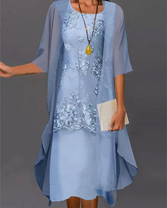 Elegant Two-Piece Chiffon Dress with Lace Accents for Formal Events – Available in Multiple Sizes and Colors 0